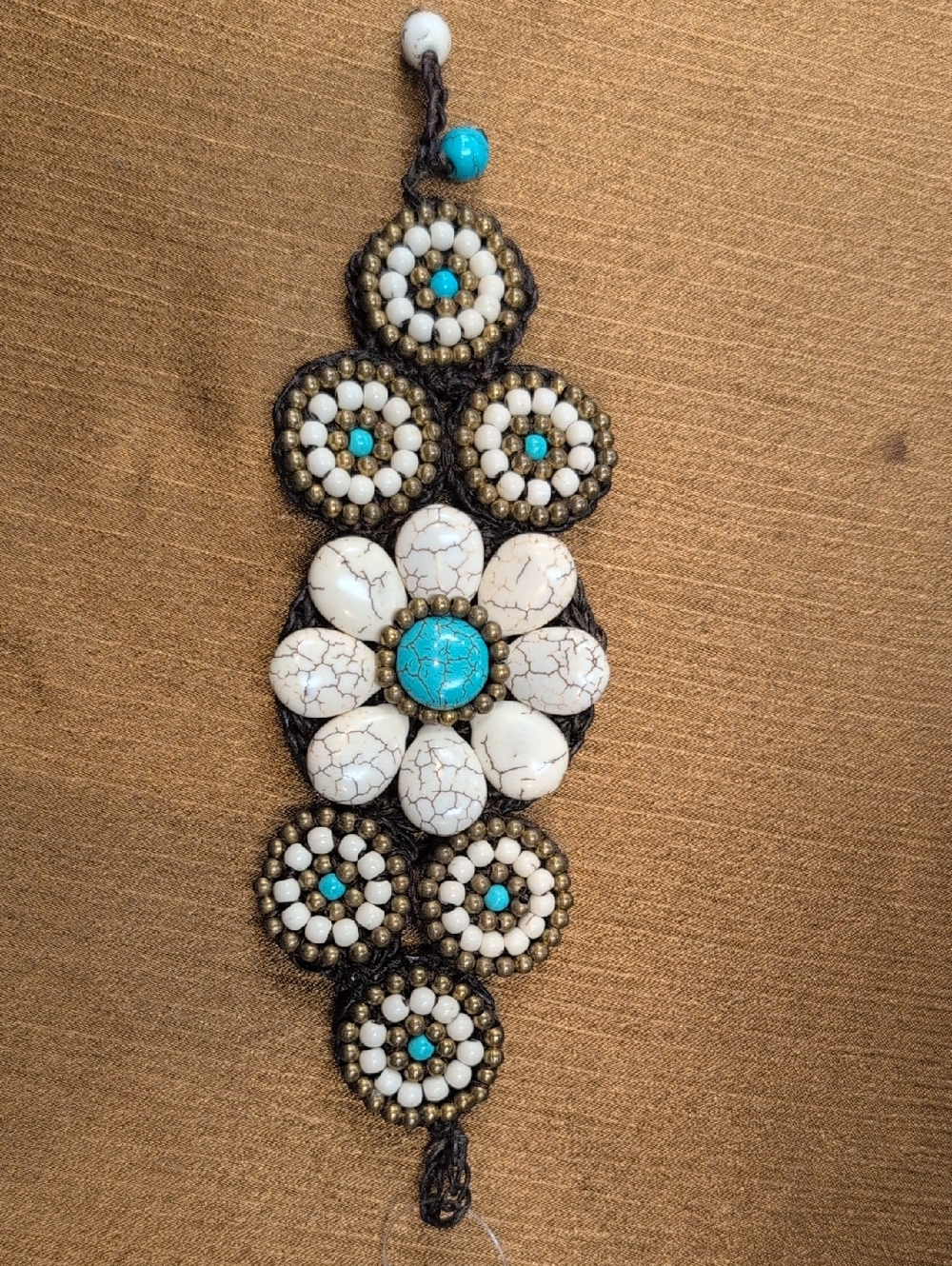 Handmade White and Turquoise Flower Statement Bracelet